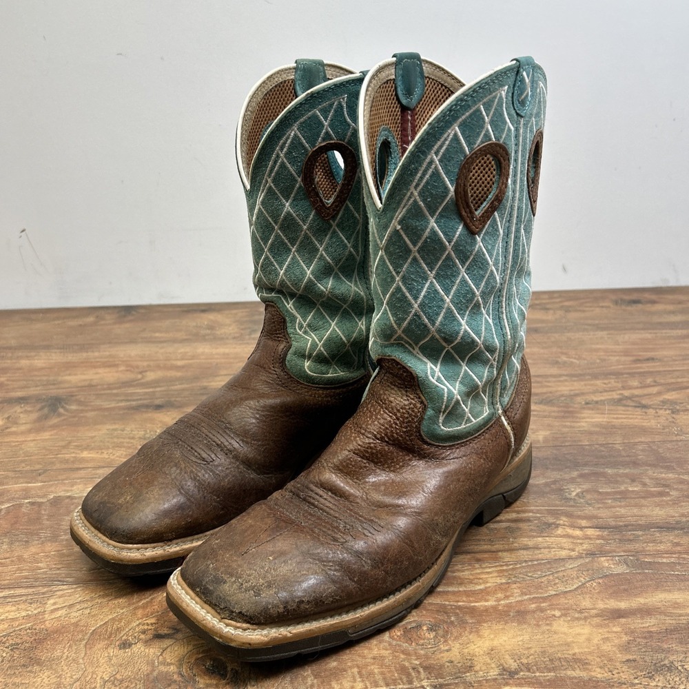 Twisted X Square Toe Boot Brown Teal Mens Size 10 D Western Cowboy Rodeo